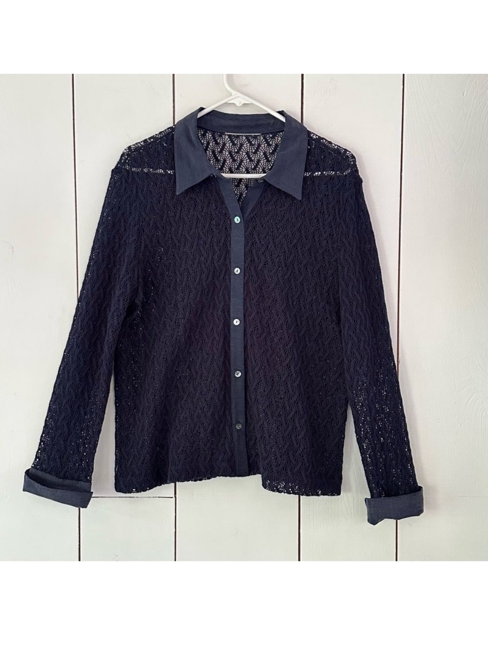 Vintage All-Over Lace Button-Up Top M Navy Whimsigoth Vamp Romantic